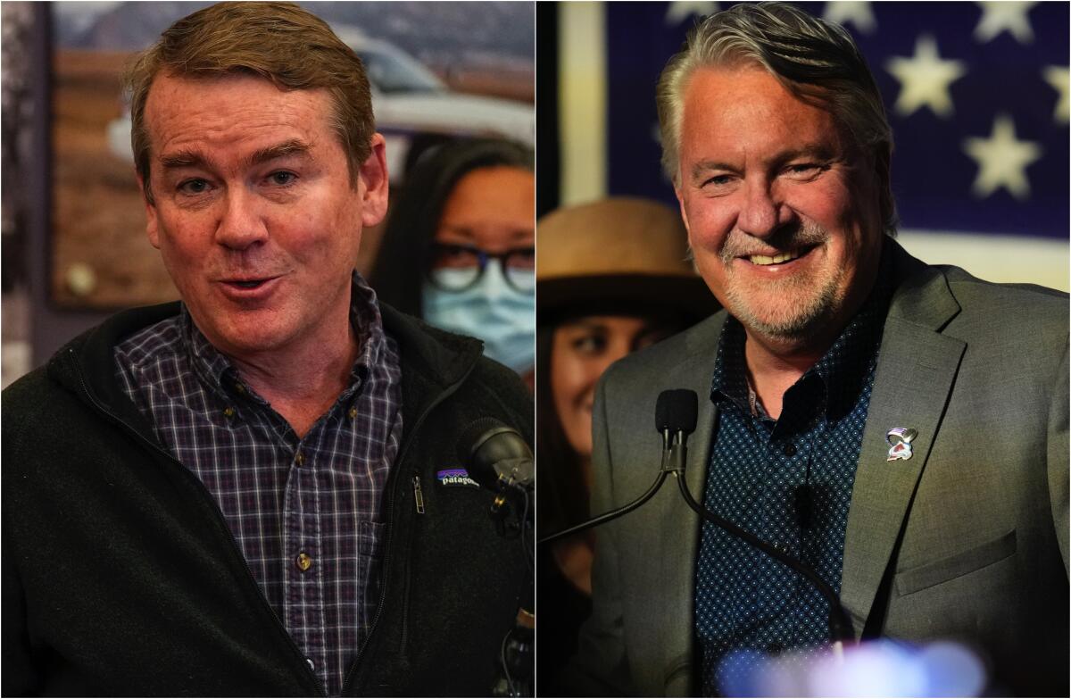 Colorado Democratic Sen. Michael Bennet, left, and Republican nominee Joe O'Dea.