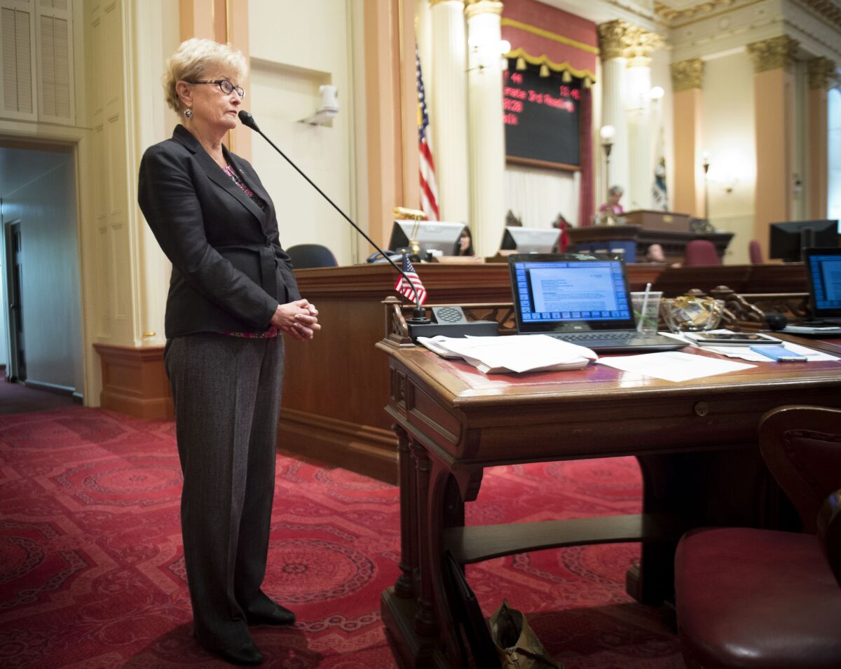 Sen. Sharon Runer (R-Lancaster) used her own medical experience to voice her opposition on SB 128, a bill that would allow physicians to assist in the death of terminally ill patients, in Sacramento on June 4.