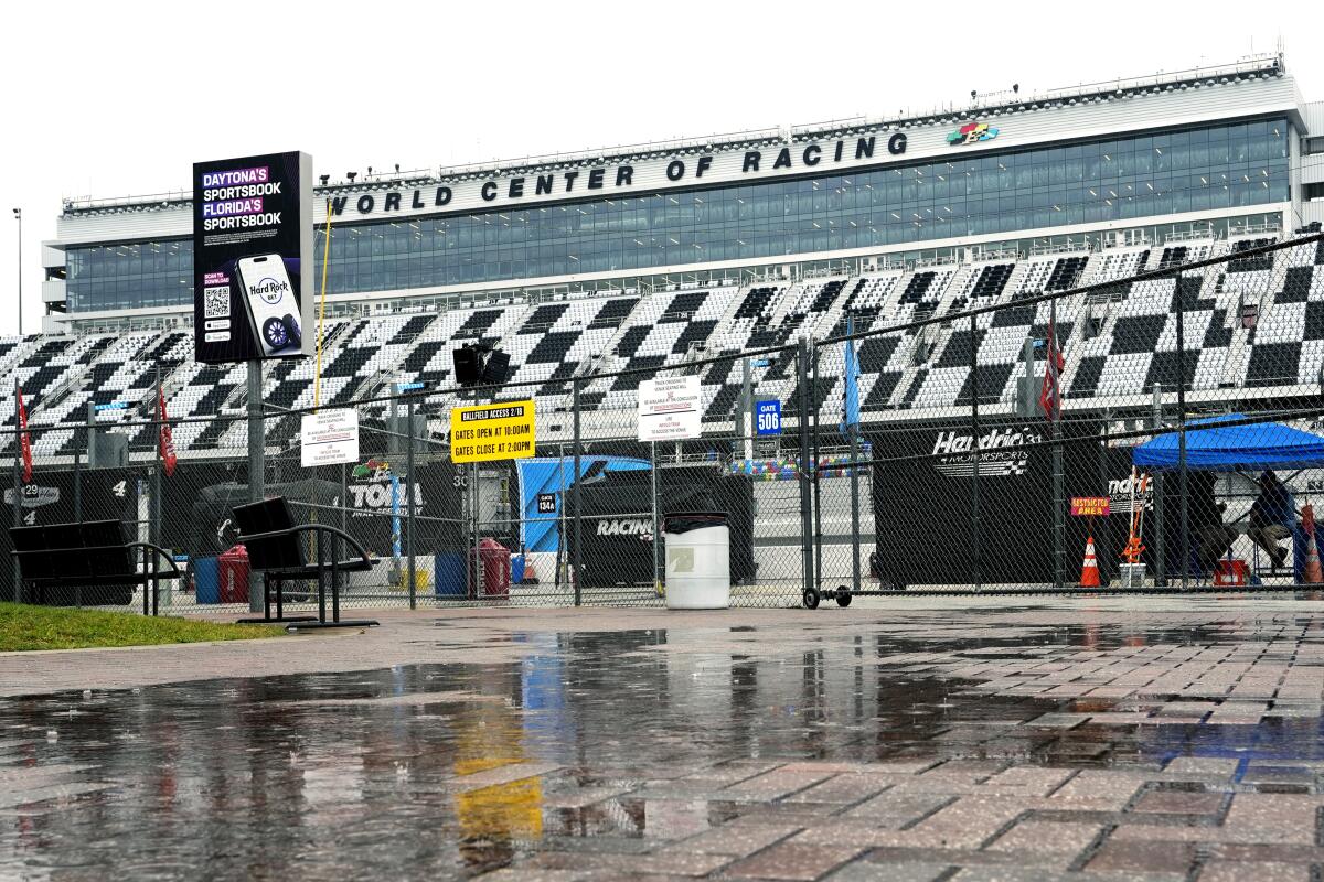 The empty grandstand at Daytona International Speedway.