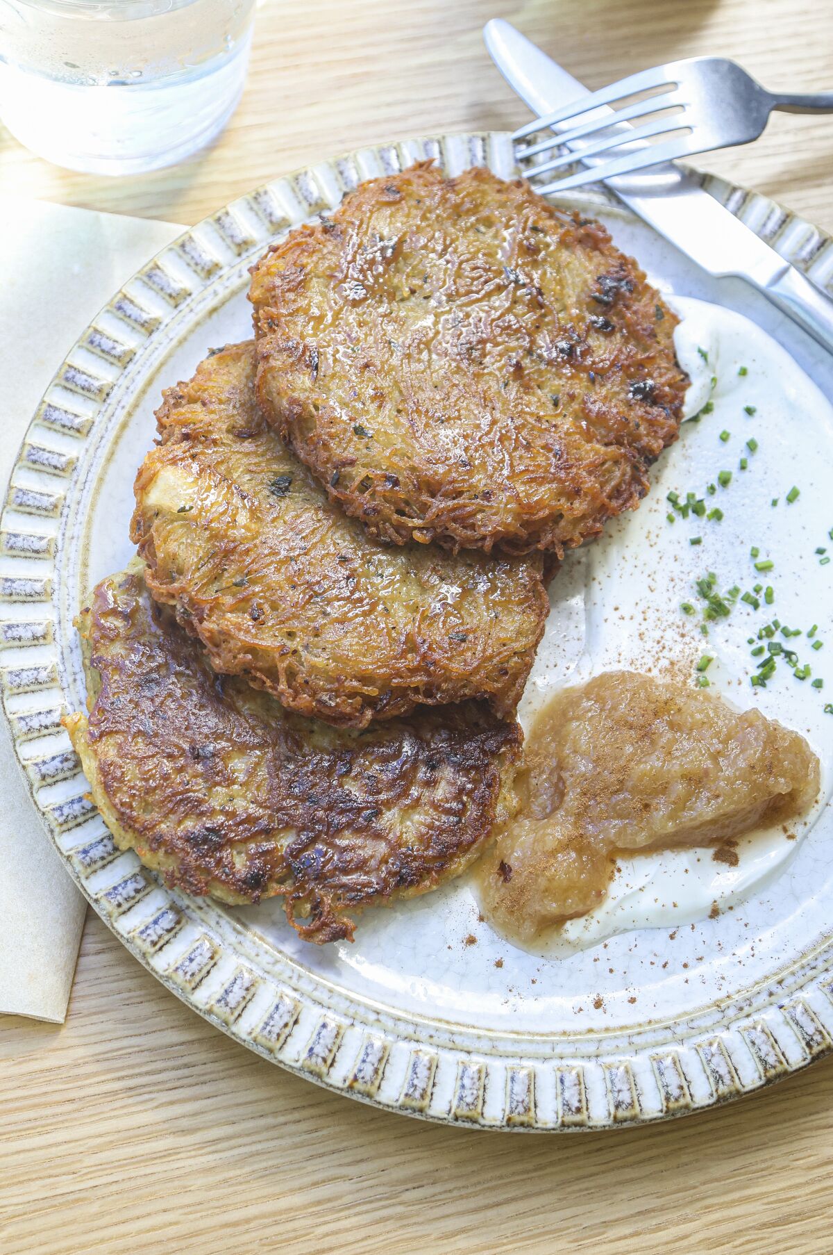 Potato latkes by chef Jeff Armstrong at Gold Finch Modern Delicatessen.