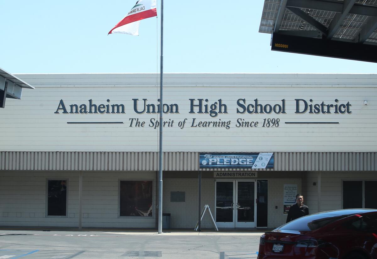 The Anaheim Union High School District headquarters in Anaheim on Wednesday.