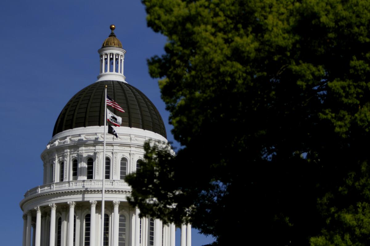 A dome-shaped building with flags in front of it.