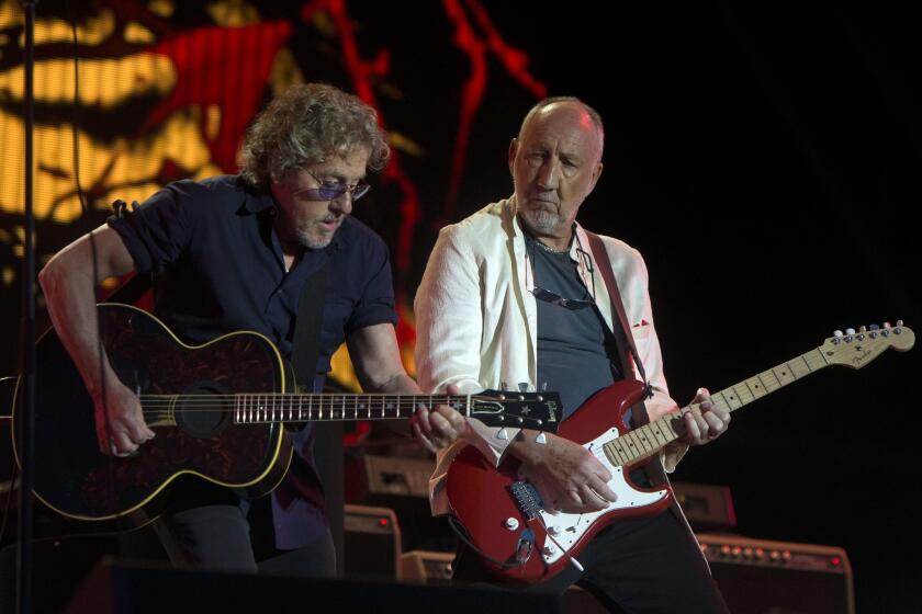 Roger Daltrey, left, and Pete Townshend of the Who will play a private concert in Los Angeles on Sept. 12 with Pearl Jam singer Eddie Vedder for the winner of a raffle to raise money for Teen Cancer America and the Foundation to Be Named Later.