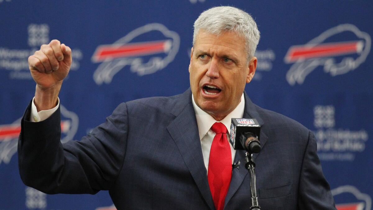 New Buffalo Bills Coach Rex Ryan speaks during his introductory news conference in Orchard Park, N.Y., on Jan. 14.