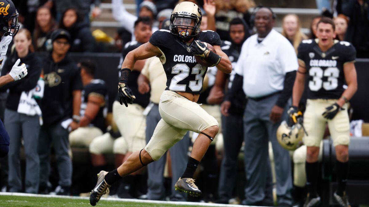Colorado running back Phillip Lindsay heads down the field for a long gain against California on Oct. 28.