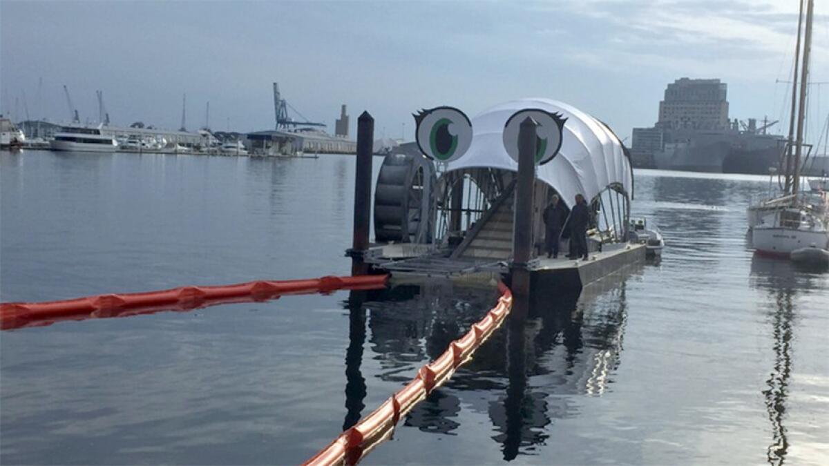 Baltimore’s second water wheel, designed to scoop trash and debris out of the harbor, was unveiled last month, following a similar one that debuted in 2014. The concept is proposed for Upper Newport Bay.