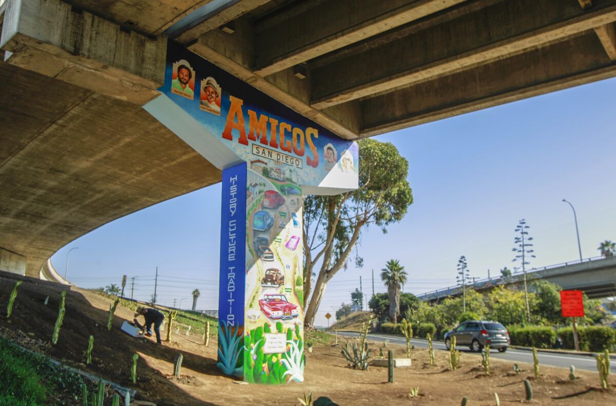 Situated next the Interstate 5 on ramp in Chicano Park, a new mural stands freshly painted by artist Salvador Barajas.