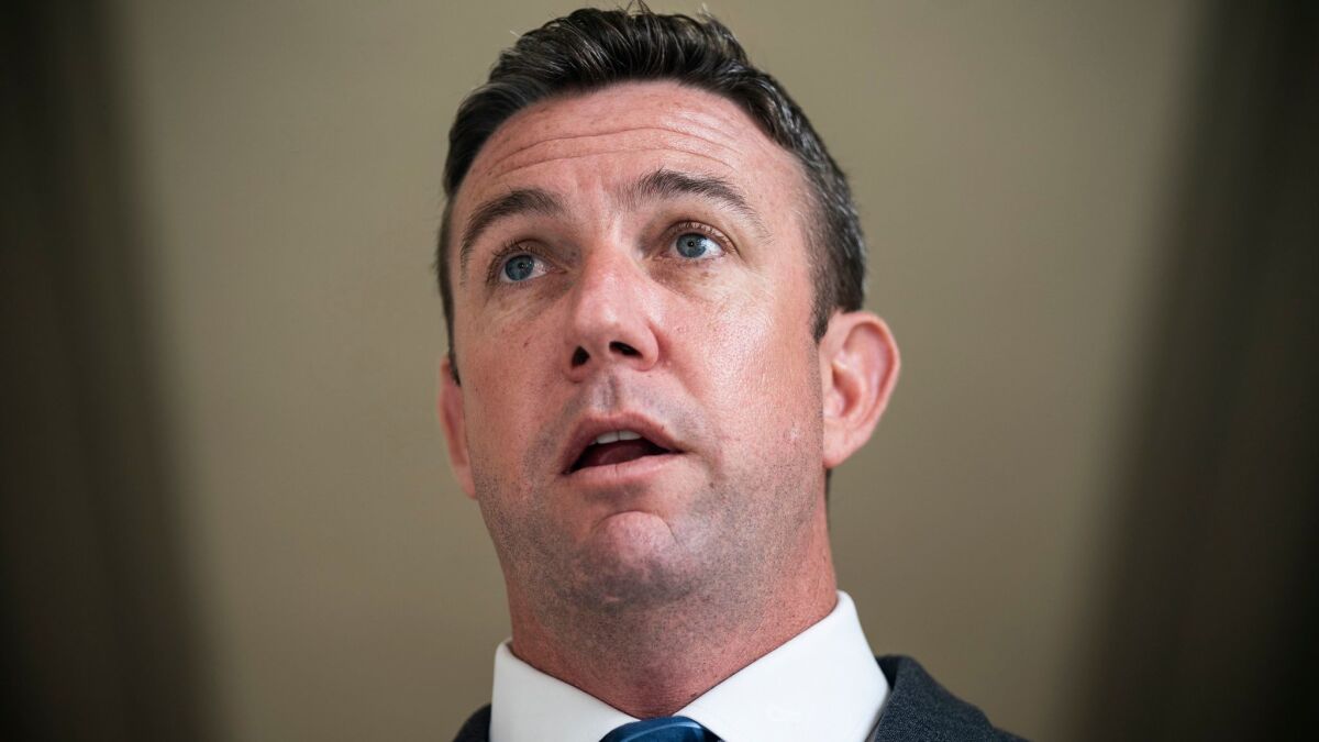 Rep. Duncan Hunter (R-Alpine) speaks to the media in May.