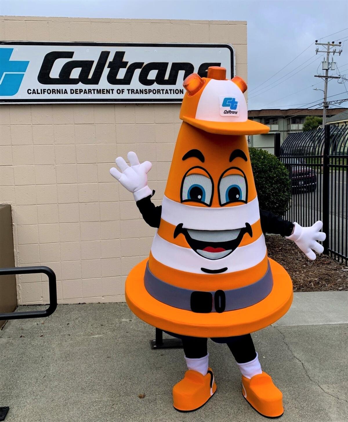 Safety Sam, a mascot created by Caltrans, will make appearances at public events and be an icon for traffic safety.