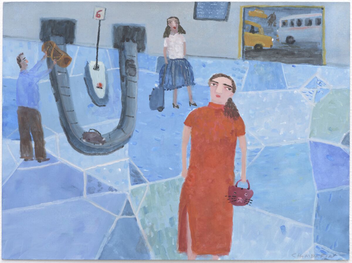 "Arrivals," 2015, a gouache on paper by Ann Chamberlin at Lora Schlesinger.