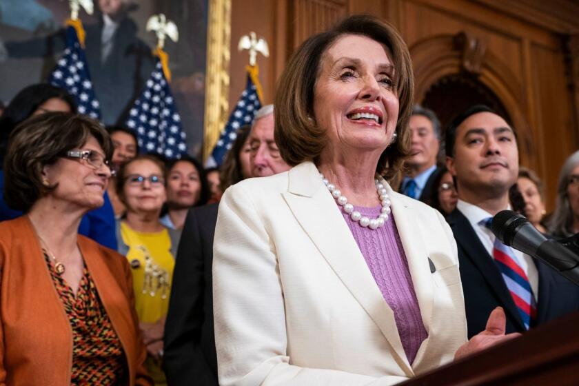 Mandatory Credit: Photo by JIM LO SCALZO/EPA-EFE/REX (10268385e) Speaker of the House from California Nancy Pelosi, along with other democratic representatives, speaks to the media about the American Dream and Promise Act in the US Capitol in Washington, DC, USA, 04 June 2019. The bill would provide and a path to citizenship for two million undocumented immigrants, also known as dreamers. Pelosi speaks on American Dream and Promise Act, Washington, USA - 04 Jun 2019 ** Usable by LA, CT and MoD ONLY **