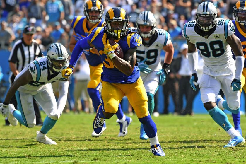 Rams running back Todd Gurley carries the ball during a game against the Panthers on Sept. 8.