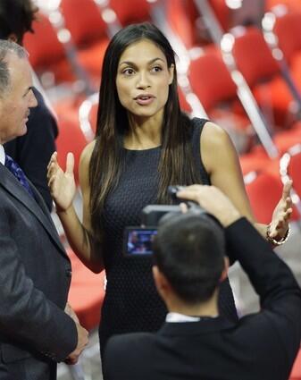 Rosario Dawson tours the floor before the third session of the Republican National Convention. The actress also attended the Democratic National Convention.