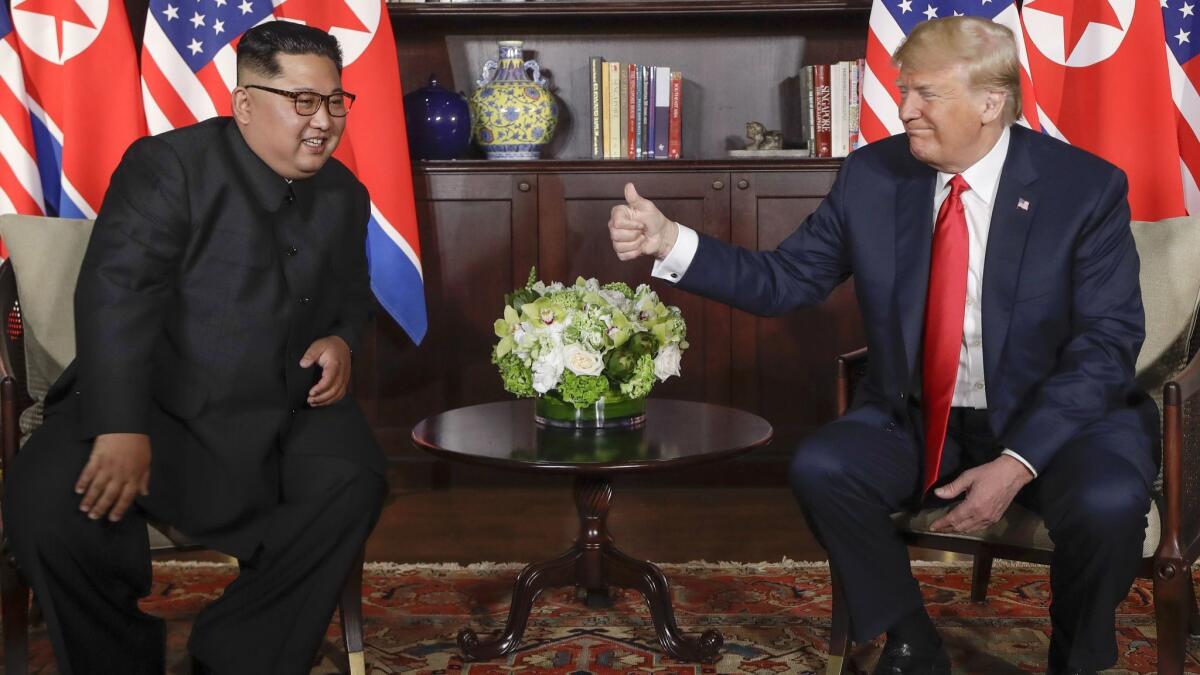 President Trump and North Korean leader Kim Jong Un during their meeting in Singapore on June 12.