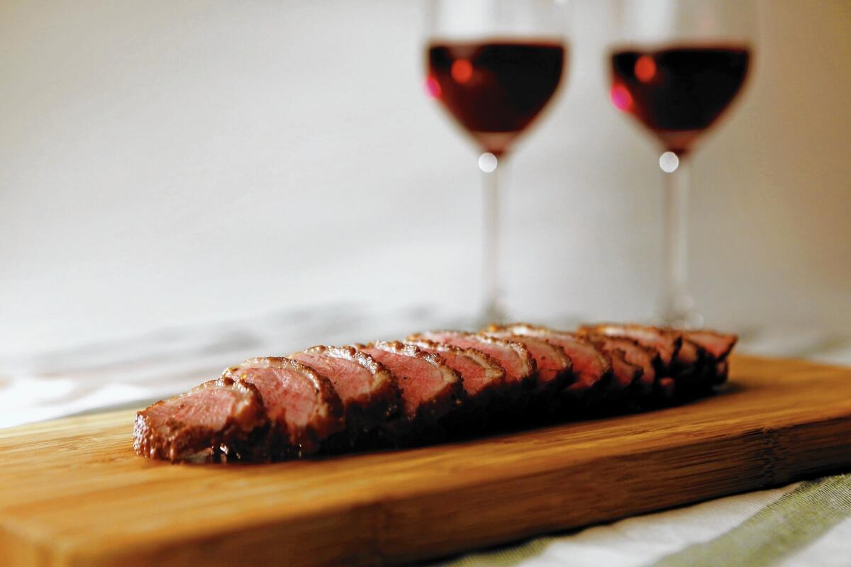 Sauteed duck breast calls for a bolder red wine.