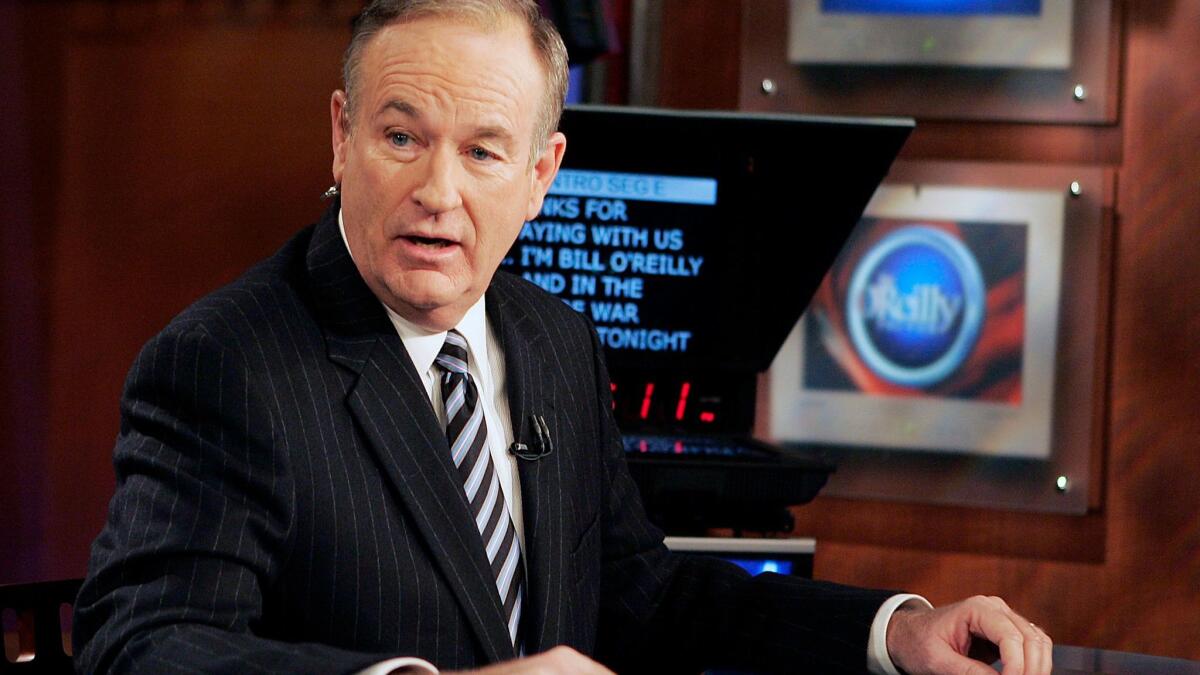 Fox News commentator Bill O'Reilly on the set of his Fox News show, "The O'Reilly Factor," in 2007.