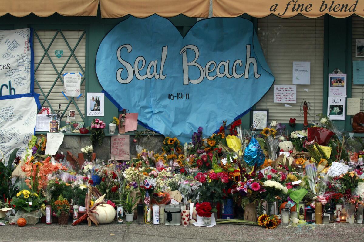 After the 2011 salon shootings in Seal Beach, the memorial outside the scene of the crime grew day after day.