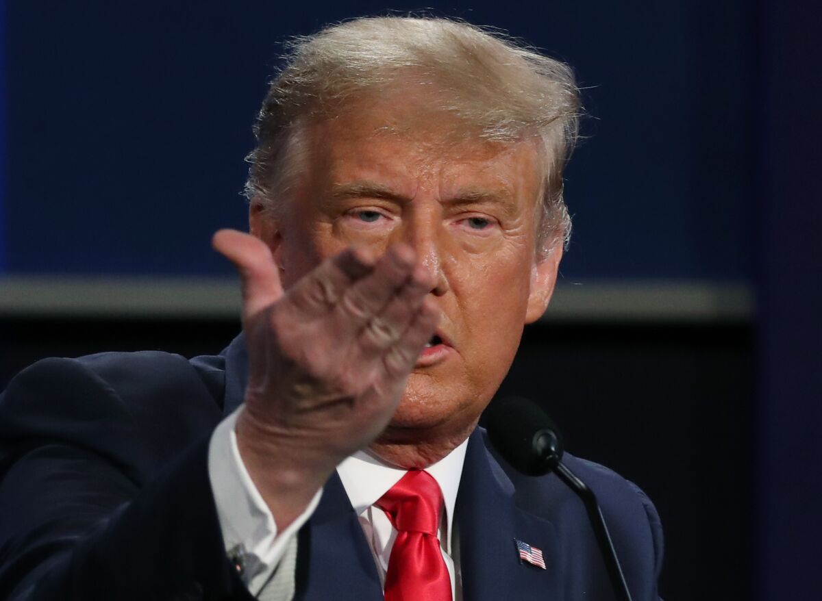 President Trump gestures during the debate.