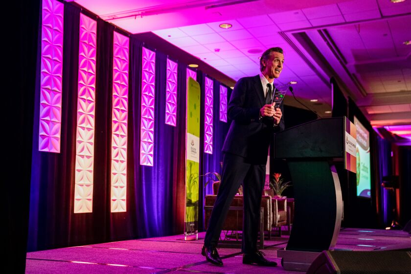 California Governor Gavin Newsom delivers remarks in Washington, DC.