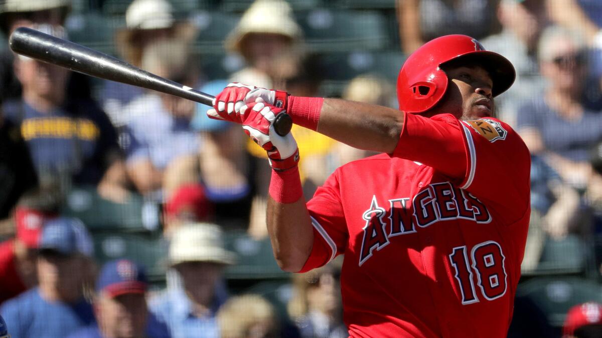 Luis Valbuena, shown during a game Wednesday against the Rangers, had two doubles for the Angels on Thursday.