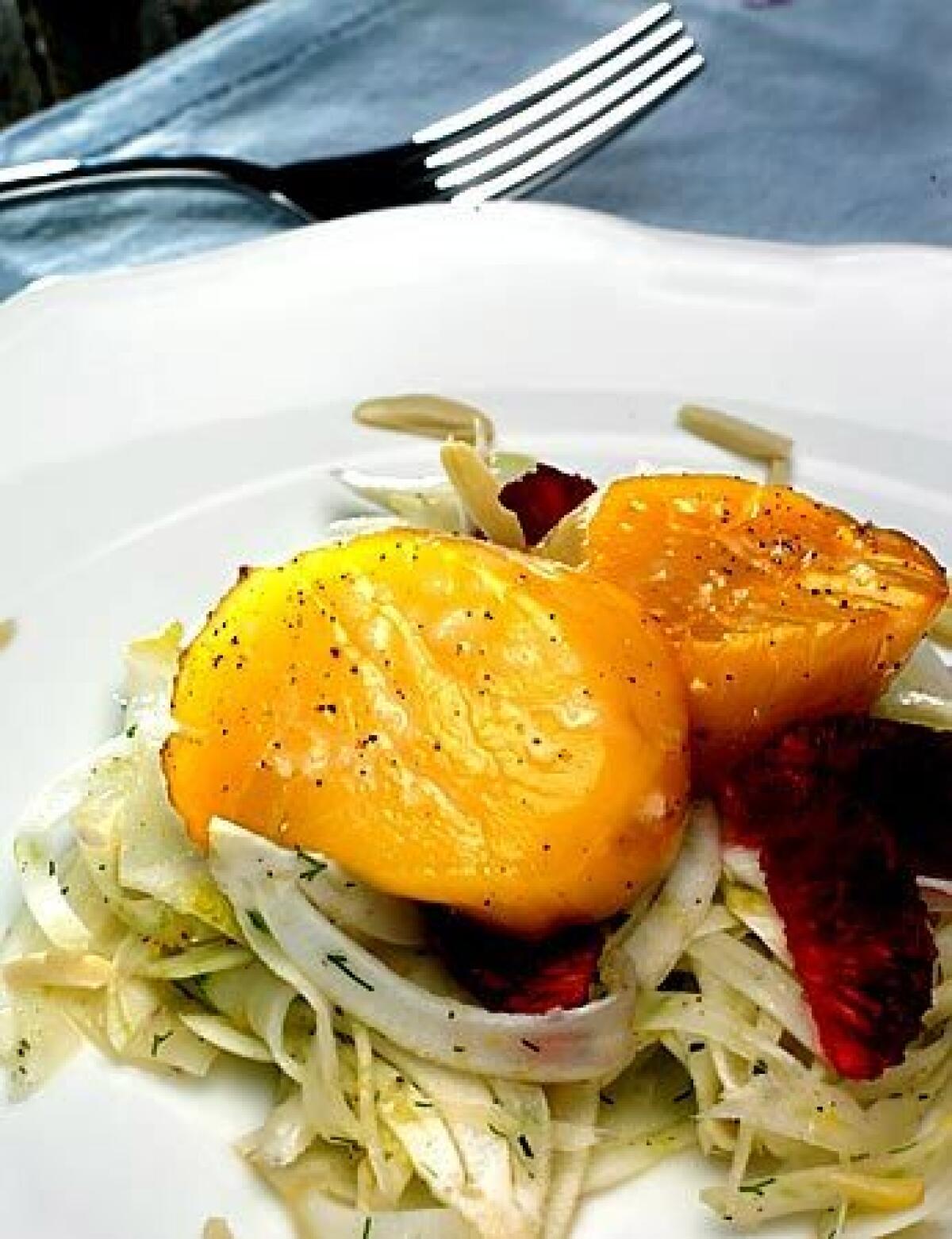 Alder-smoked scallops with fennel salad