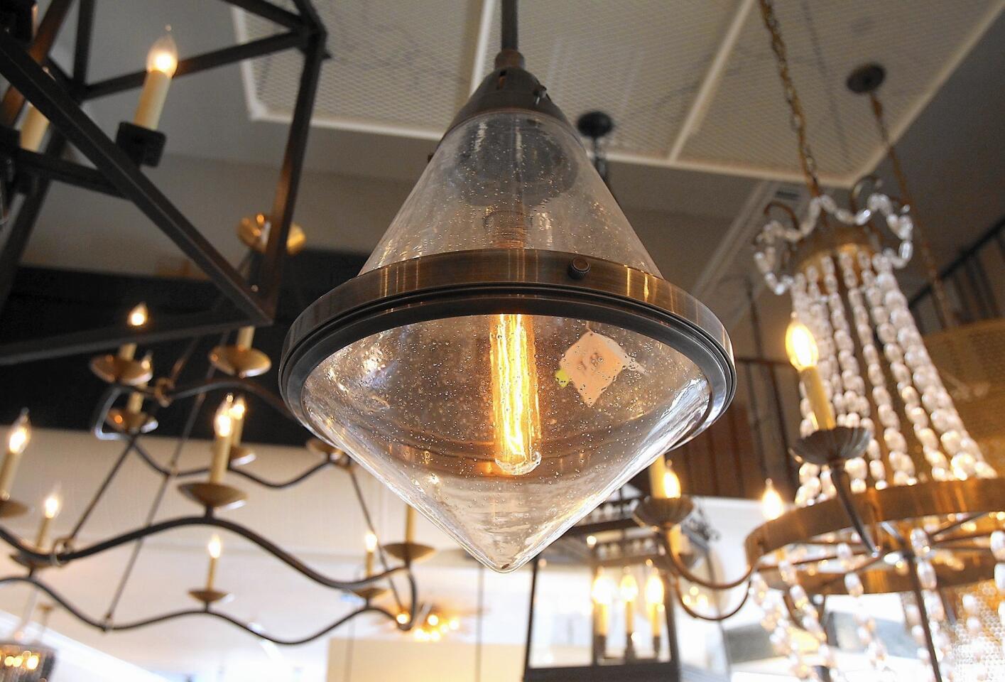 An example of the many light fixtures and designs at the Linden Rose Lighting in Corona del Mar.