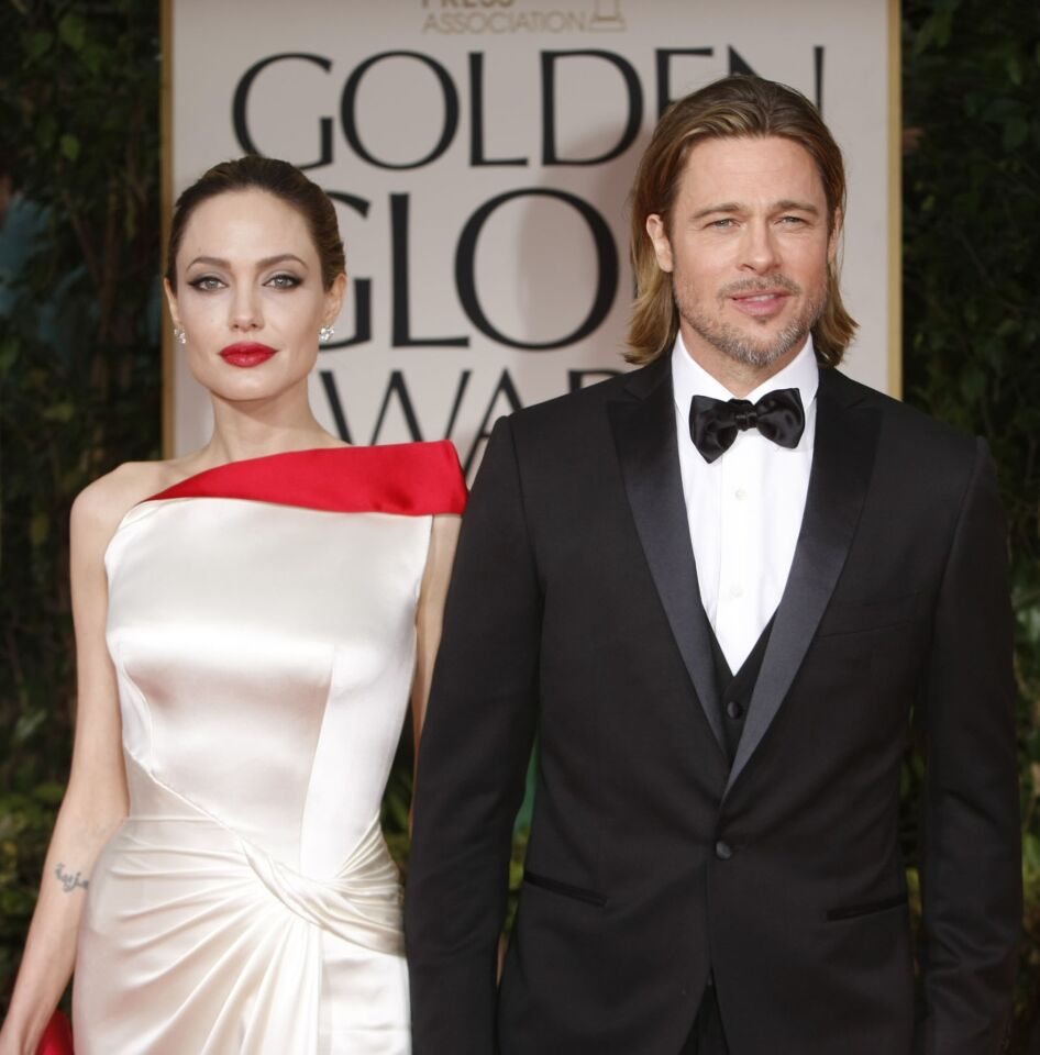 Angelina Jolie and Brad Pitt during coverage of the 69th Golden Globe Awards show at The Beverly Hilton on Jan. 15, 2012.