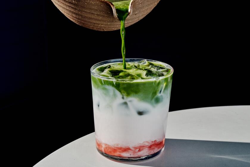 Los Angeles, CA - July 01: The strawberry matcha latte from Ondo Coffee Co. on Tuesday, July 1, 2025 in Los Angeles, CA. (Shelby Moore / For the Times)