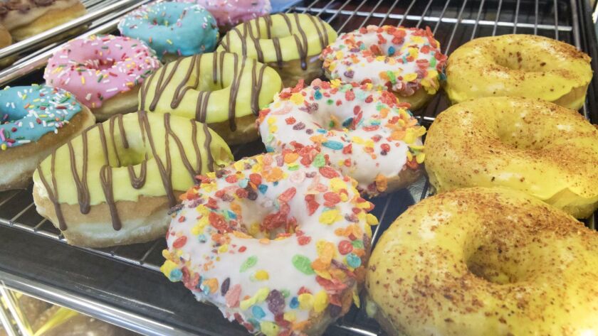 A variety of doughnuts at Blinkie's Donuts.