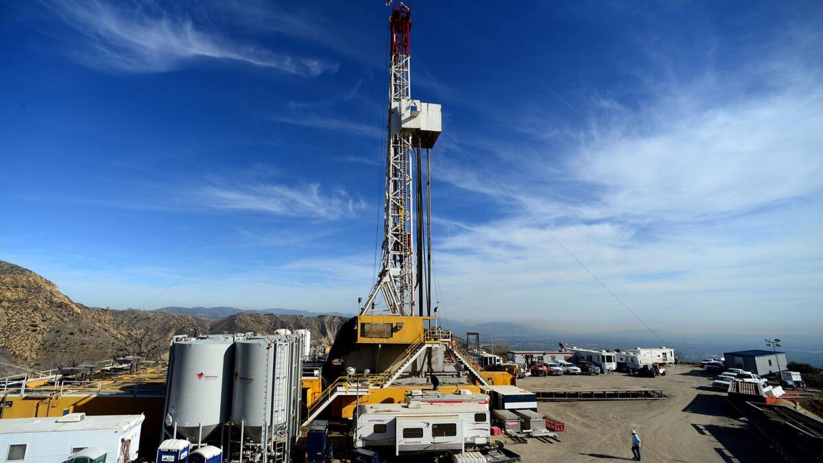 Crews work on stopping a gas leak at a relief well at the Aliso Canyon natural gas storage facility in December 2015. The leak is estimated to have spewed more than 100,000 tons of methane.