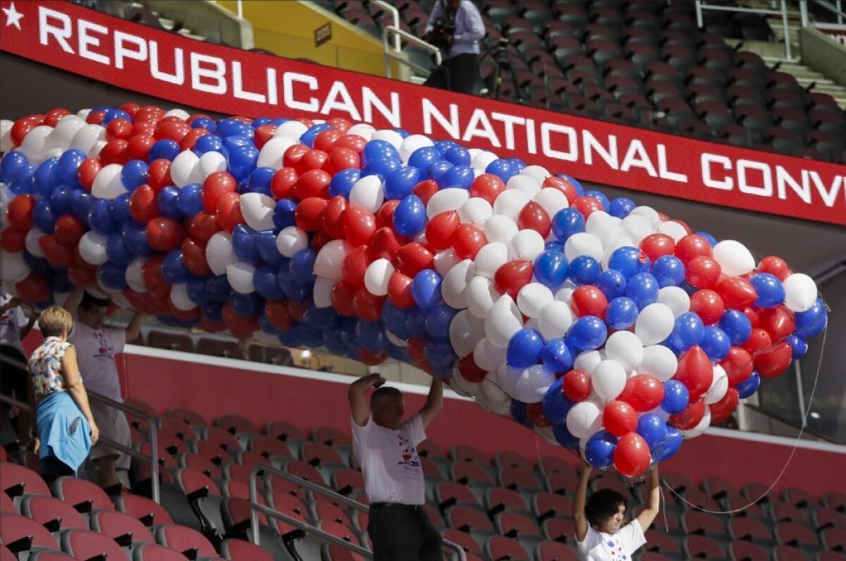 Workers prepare Friday for next week's Republican National Convention at the Quicken Loans Arena in Cleveland.