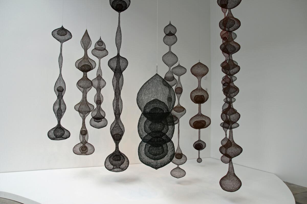The first gallery contained numerous works by California sculptor Ruth Asawa, who often wove one piece inside another and another. An incredible level of craft and a highlight of the show.
