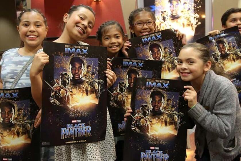 LONG BEACH, CA - FEBRUARY 15: Boys & Girls Club Long Beach members received the celebrity treatment with concessions and more during an advance IMAX screening of 'Black Panther' on February 15, 2018 in Long Beach, California. Hosted by IMAX, Regal Entertainment Group, Walt Disney Pictures and Marvel Studios. (Photo by Jesse Grant/Getty Images for IMAX) ** OUTS - ELSENT, FPG, CM - OUTS * NM, PH, VA if sourced by CT, LA or MoD **