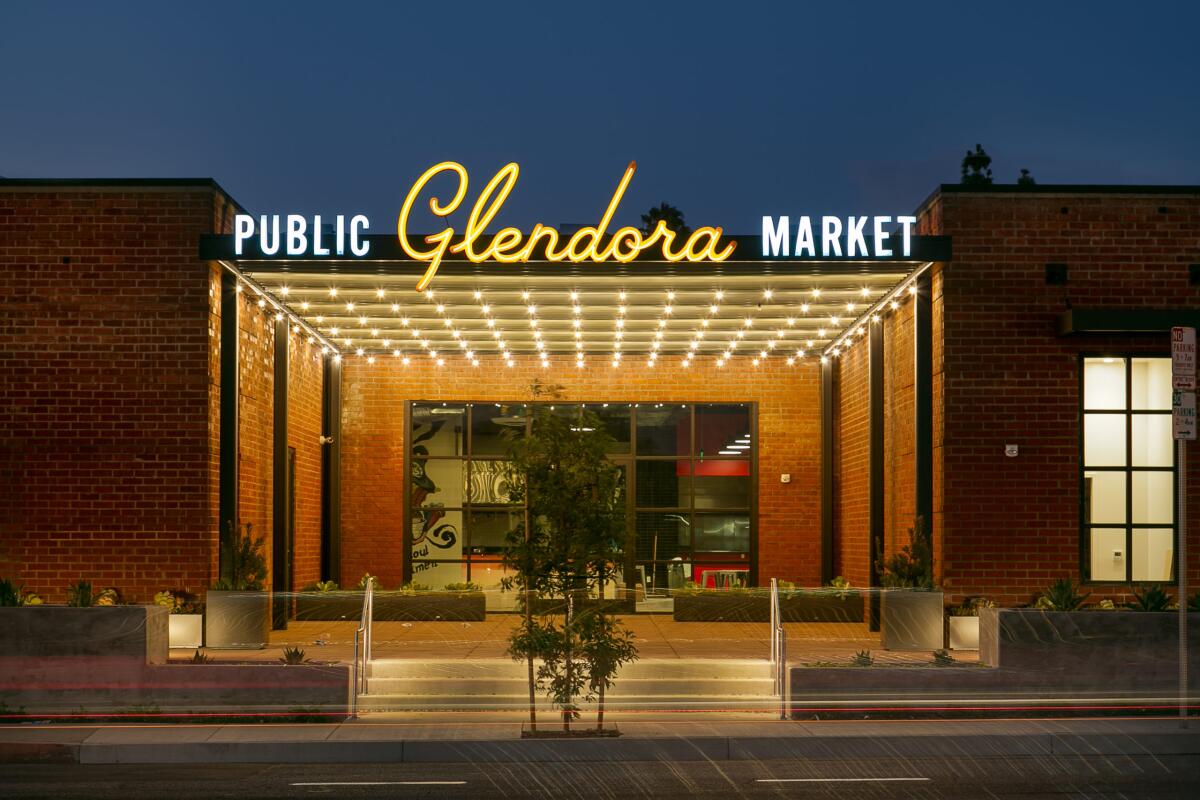 An exterior view of Glendora Public Market