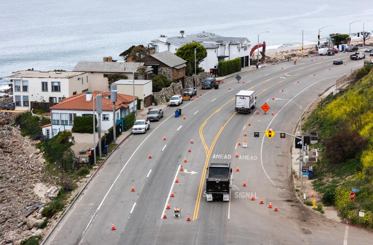 cars drive along Pacific Coast Highway in Malibu