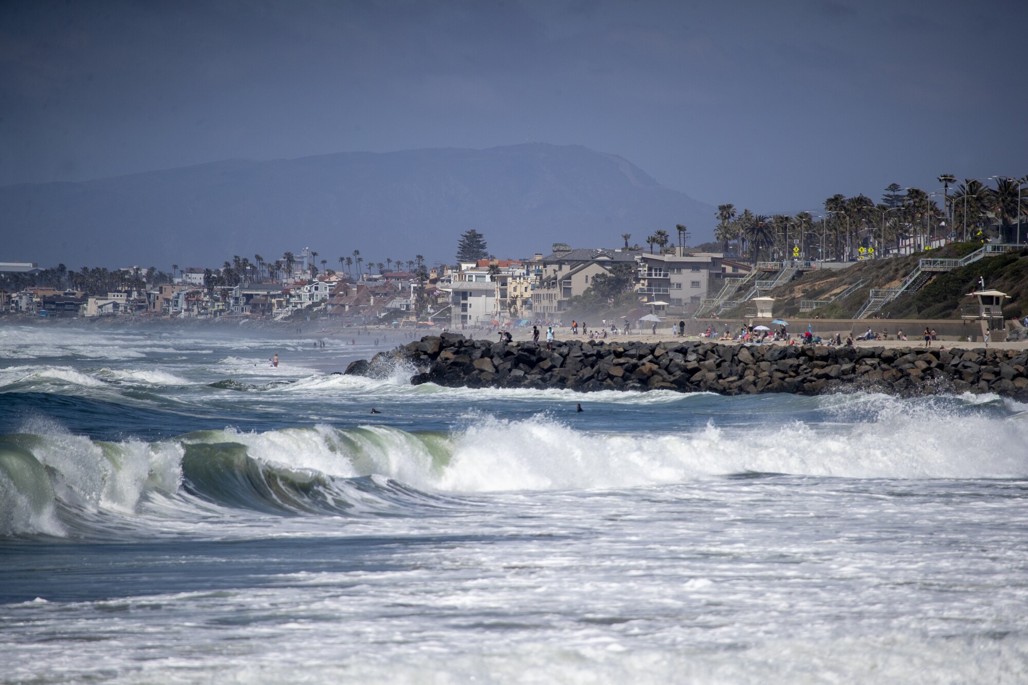 A jetty protrudes into the Pacific in Carlsbad