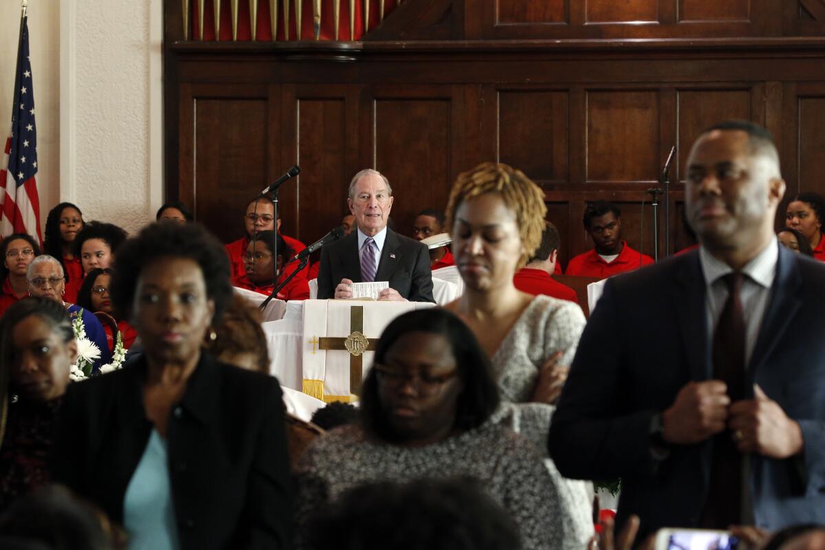 Members of Brown Chapel AME Church in Selma, Ala., turn their backs on former New York City Mayor Michael R. Bloomberg as he prepares to speak Sunday.