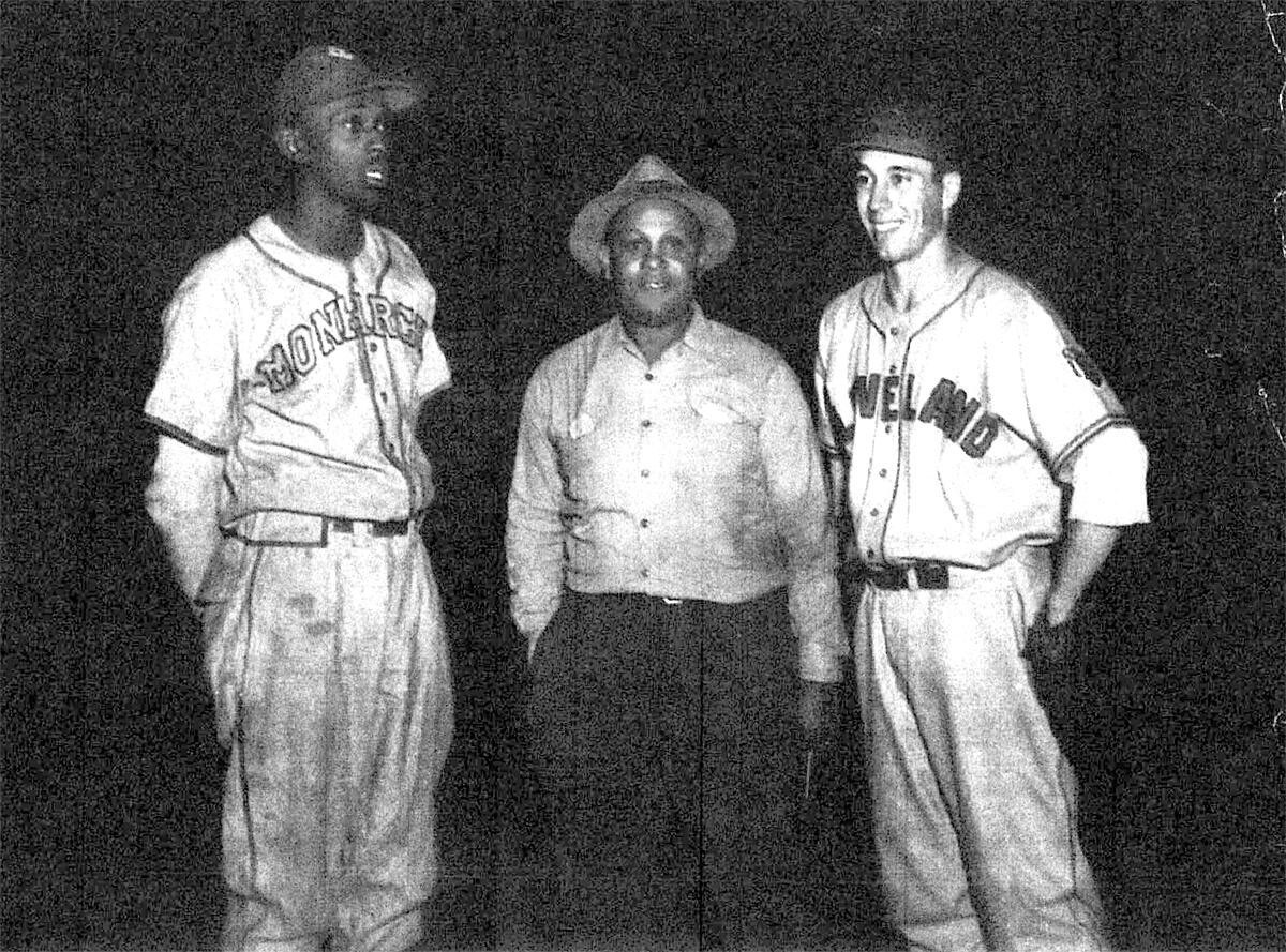 Satchel Paige, left to right, Halley Harding and Bob Feller.