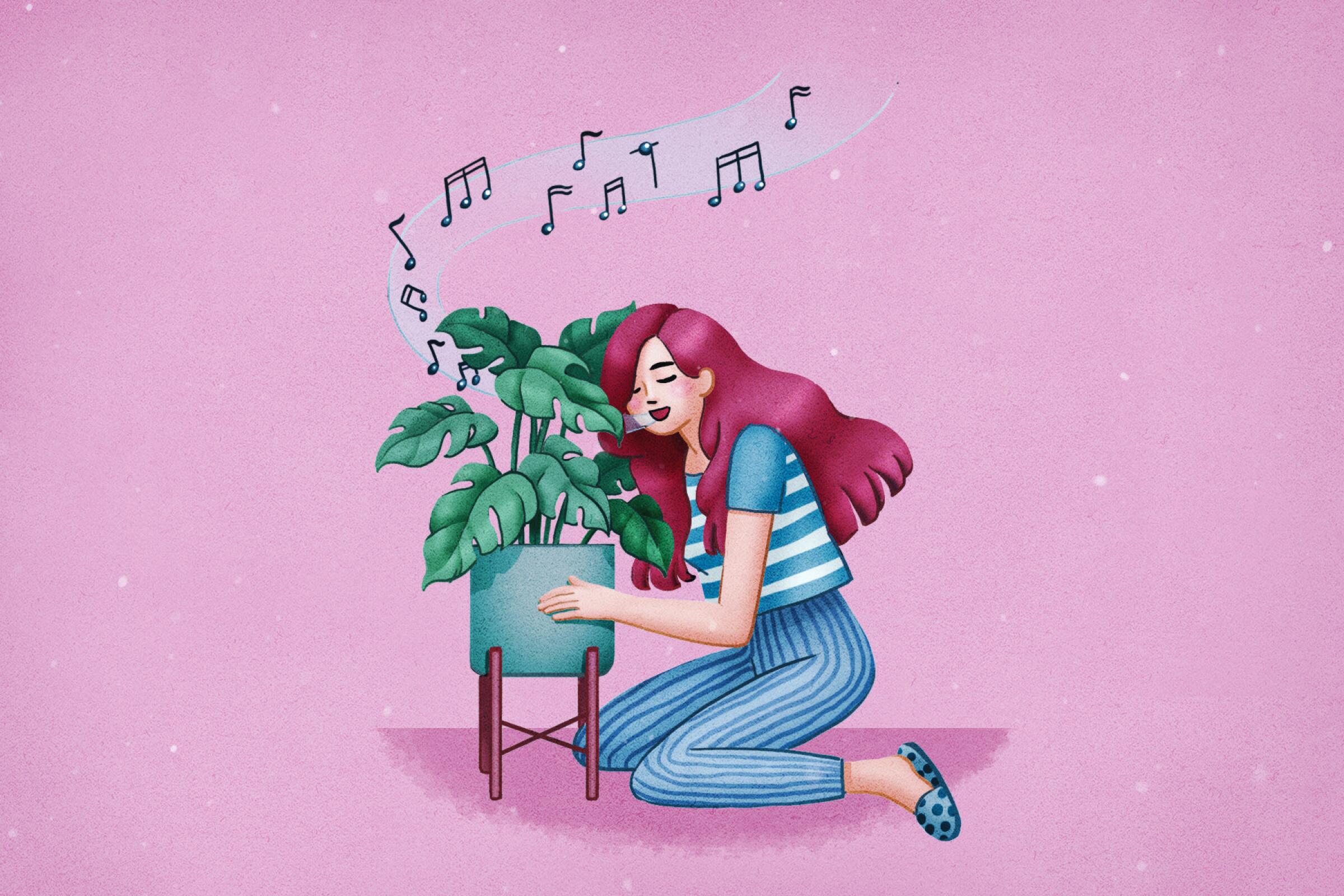 Singing to plants illustration