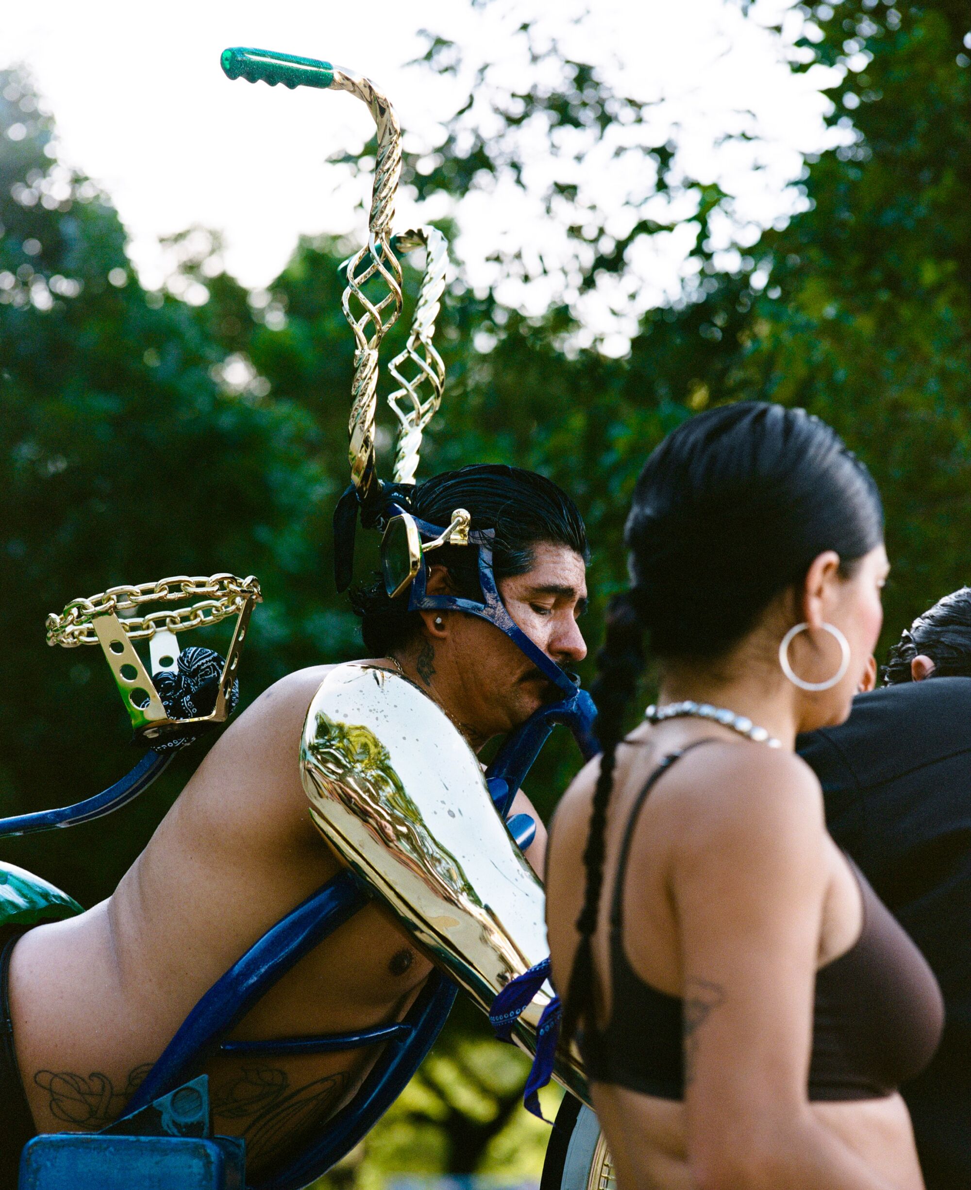 The artist rafa esparza gets ready to perform.