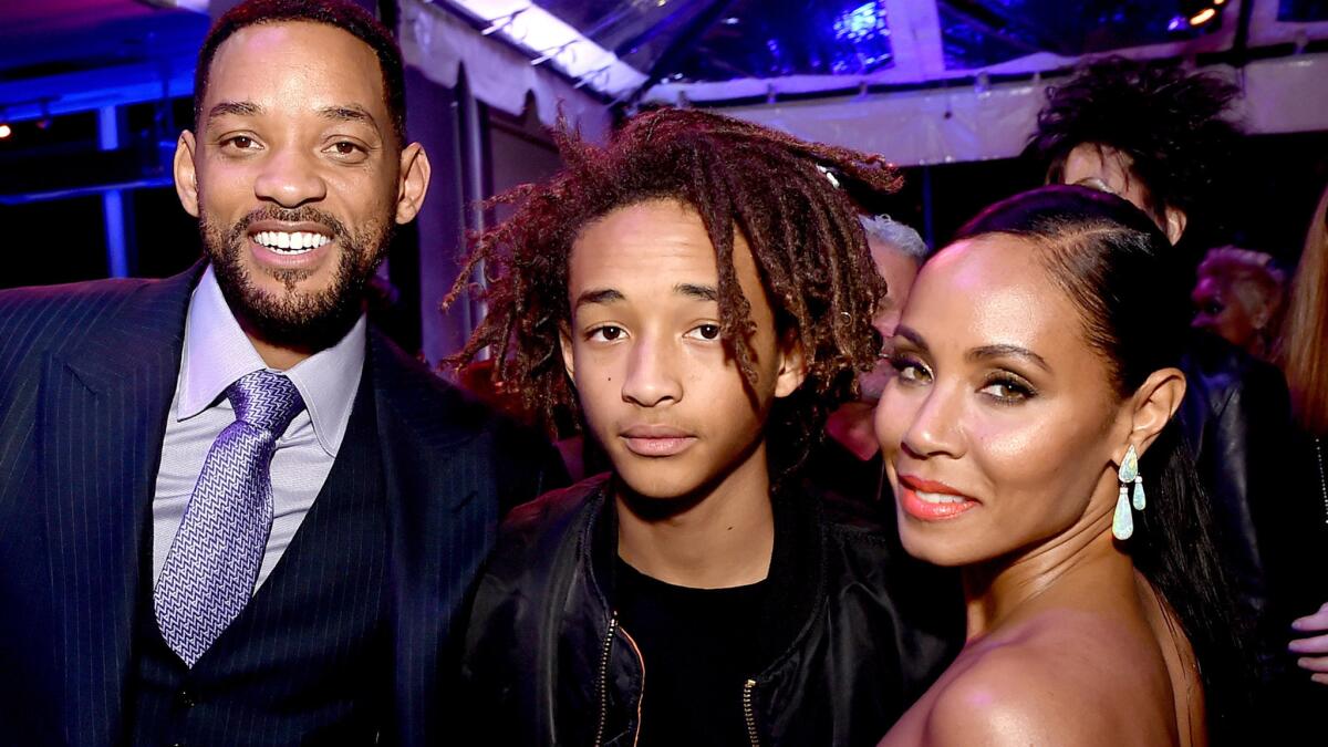Will Smith, left, Jaden Smith and Jada Pinkett Smith at the "Focus" premiere after-party.
