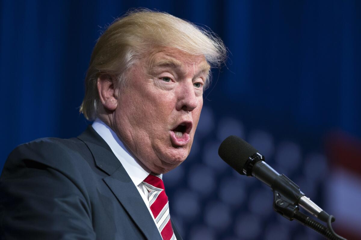 Republican presidential candidate Donald Trump speaks during a campaign rally at Sun Center Studios on Sept. 22 in Aston, Penn.