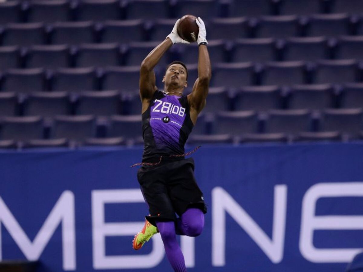 Wake Forest defensive back Kevin Johnson catches a ball during a drill at the NFL scouting combine on Feb. 23.