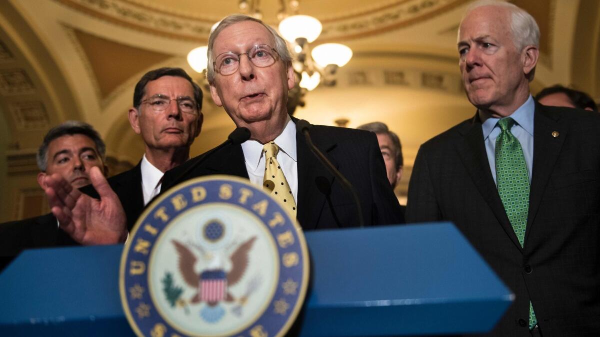 Senate Majority Leader Mitch McConnell speaks after a meeting with Senate Republicans in July 2017. Frustrated after attempts to repeal Obamacare fell apart in the Republican-controlled Senate, President Trump pledged to use executive power to remake healthcare markets.