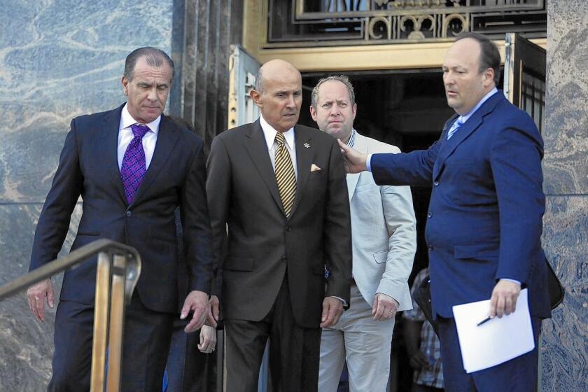 Retired Los Angeles County Sheriff Lee Baca leaves the federal courthouse in downtown Los Angeles after pleading guilty Wednesday to lying to federal investigators.