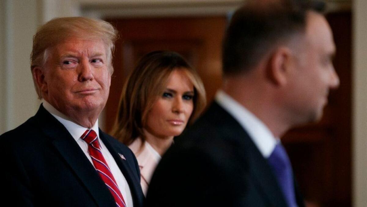 President Trump and First Lady Melania Trump attend a Polish-American reception with Polish President Andrzej Duda on June 12.