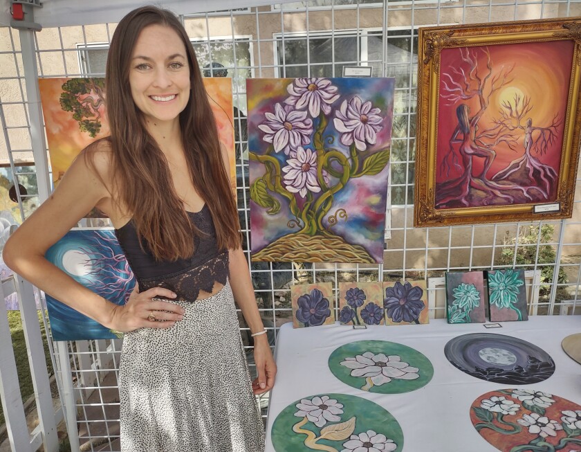 Artist Brittany Balcom Sudak exhibits her whimsical and colorful oil and acrylic paintings at the Ramona Ranch winery.