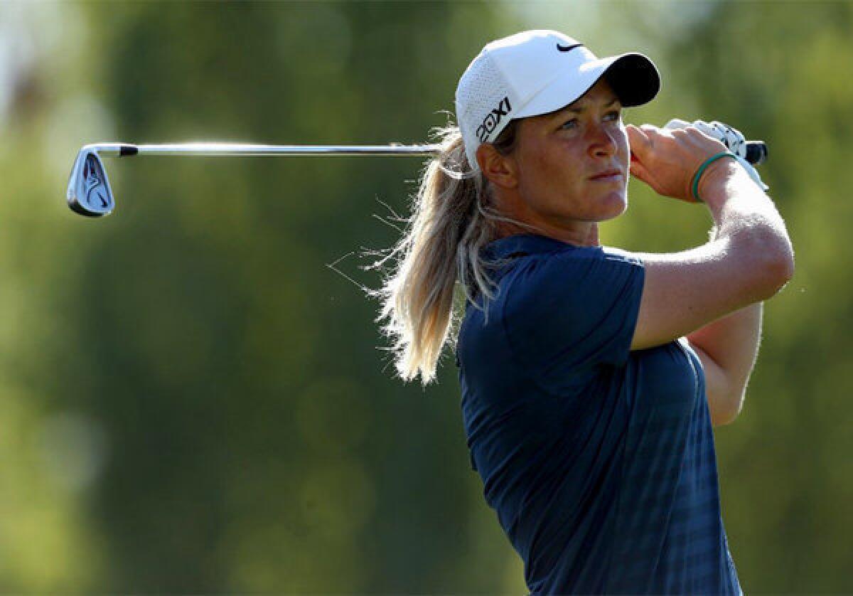 Suzann Pettersen hits her tee shot on the 17th hole during the second round.