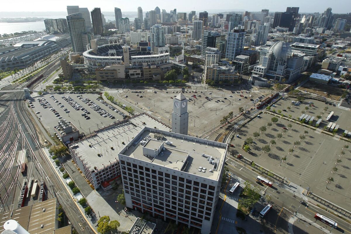 Development surrounds Petco Park, which was built ten years ago. — K.C. Alfred