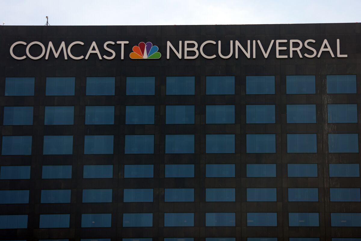 The Comcast NBCUniversal building, also known as the UCP10, in 2021 in Los Angeles.